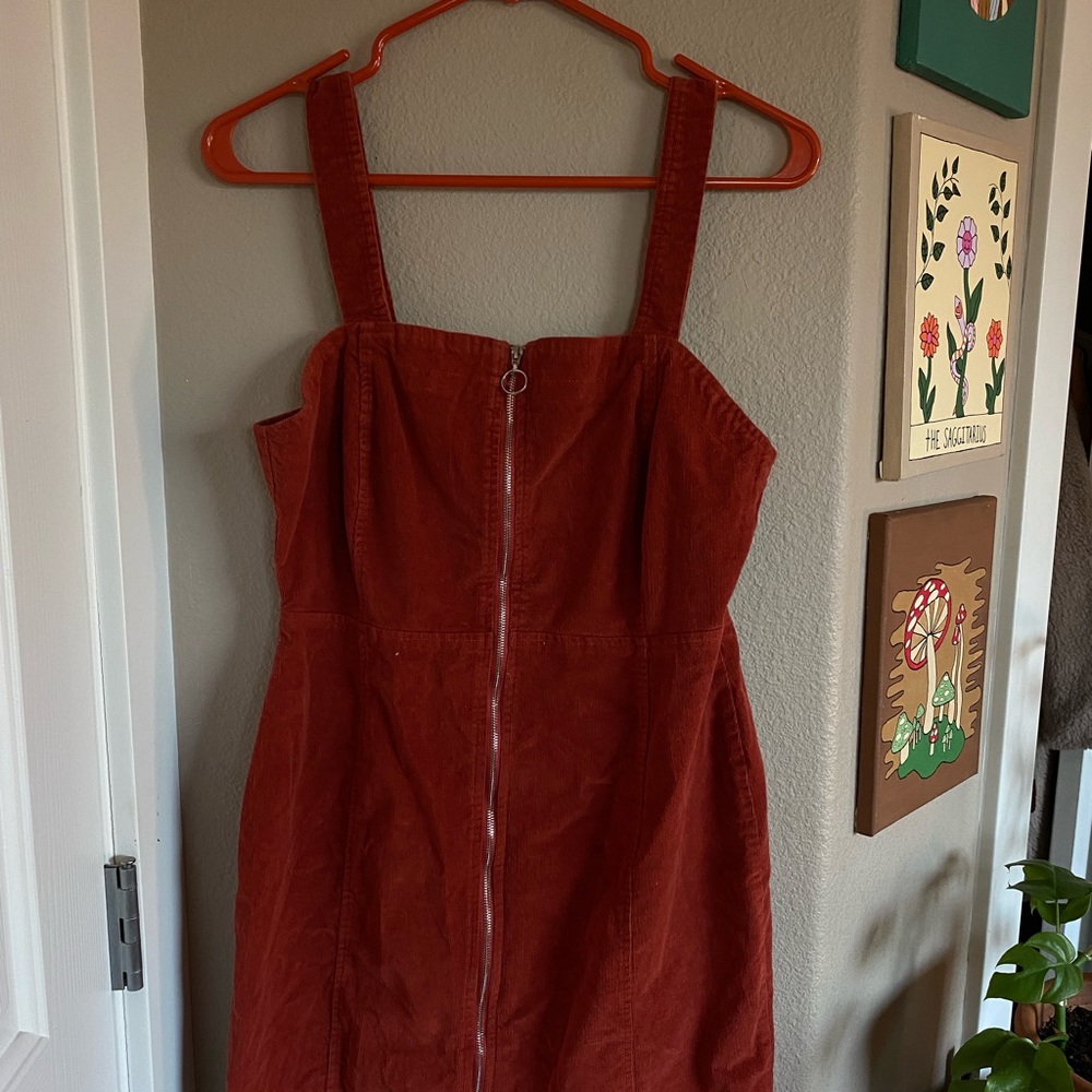 Orange Zip Up Overall Dress
